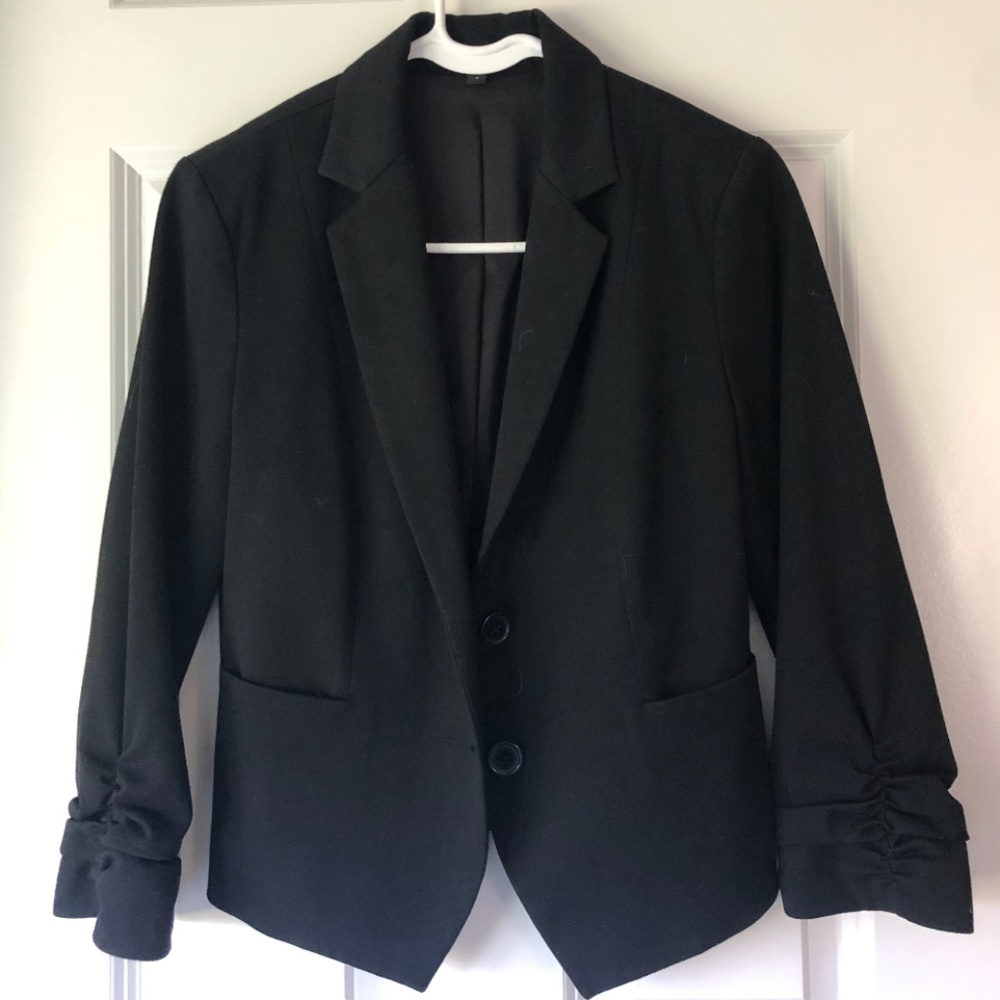 Black Express Rouched Sleeve Blazer